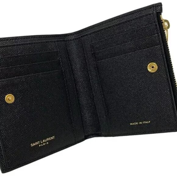 SAINT LAURENT PARIS Uptown Black Gold Hardware Double-hook Wallet 449-102624 - Picture 8 of 10